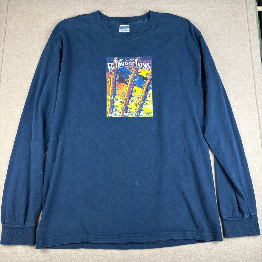 First Magnus El Tour de Tucson 2006 Long Sleeve‎ Shirt Mens L Blue Cycling